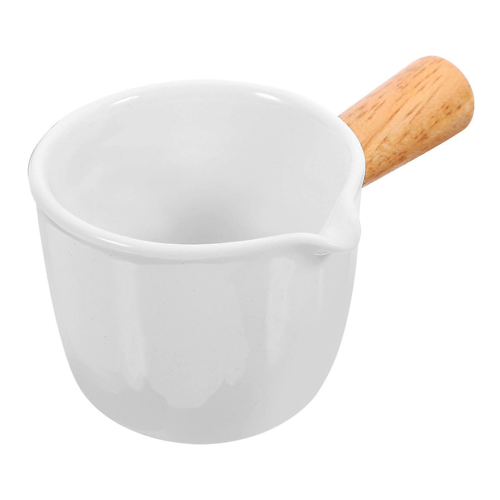 Ceramic Milk Pitcher for Sauce with Wood Handle Small 90ml Set