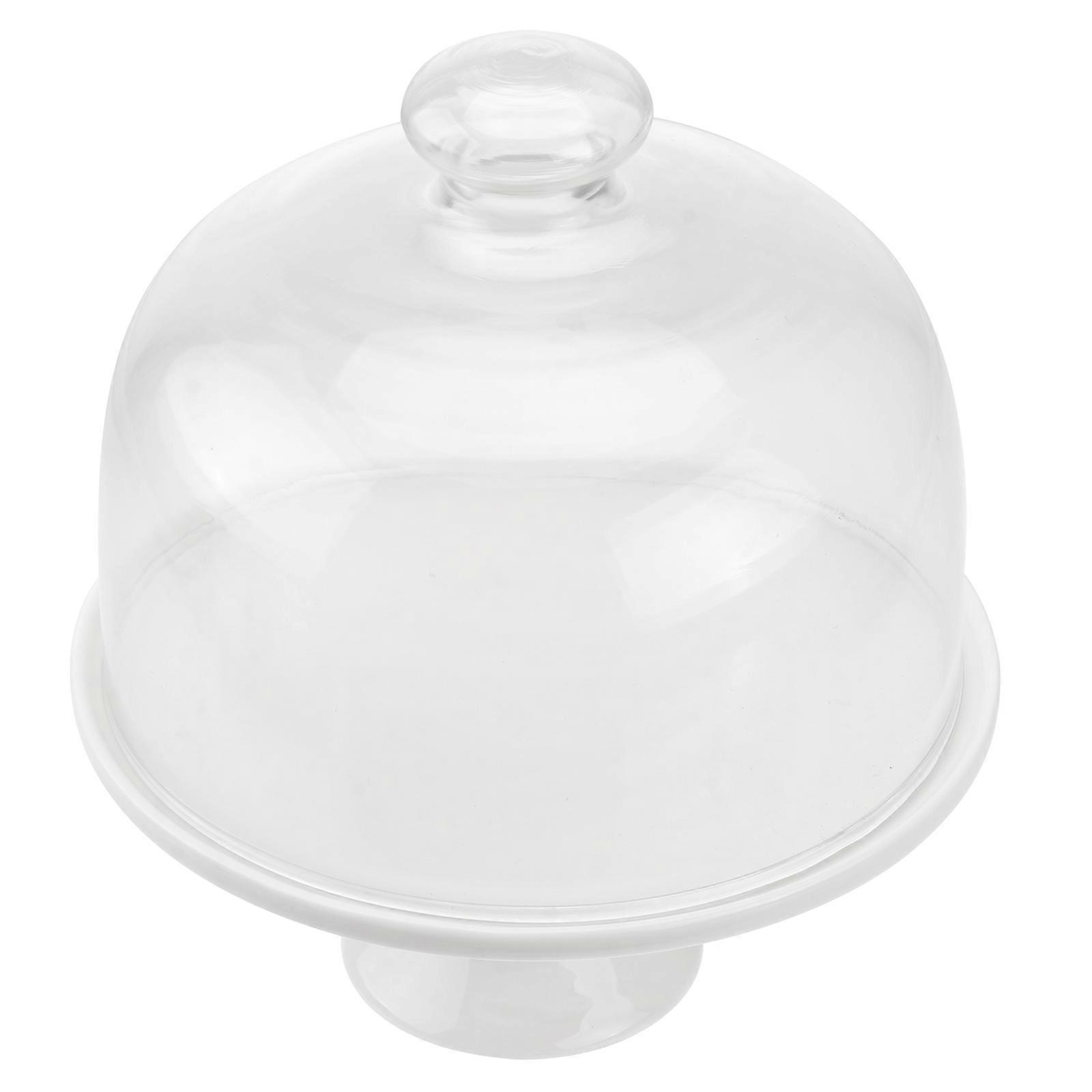 Ceramic Cake Tray with Glass Lid for Home Use 1Set White Kit