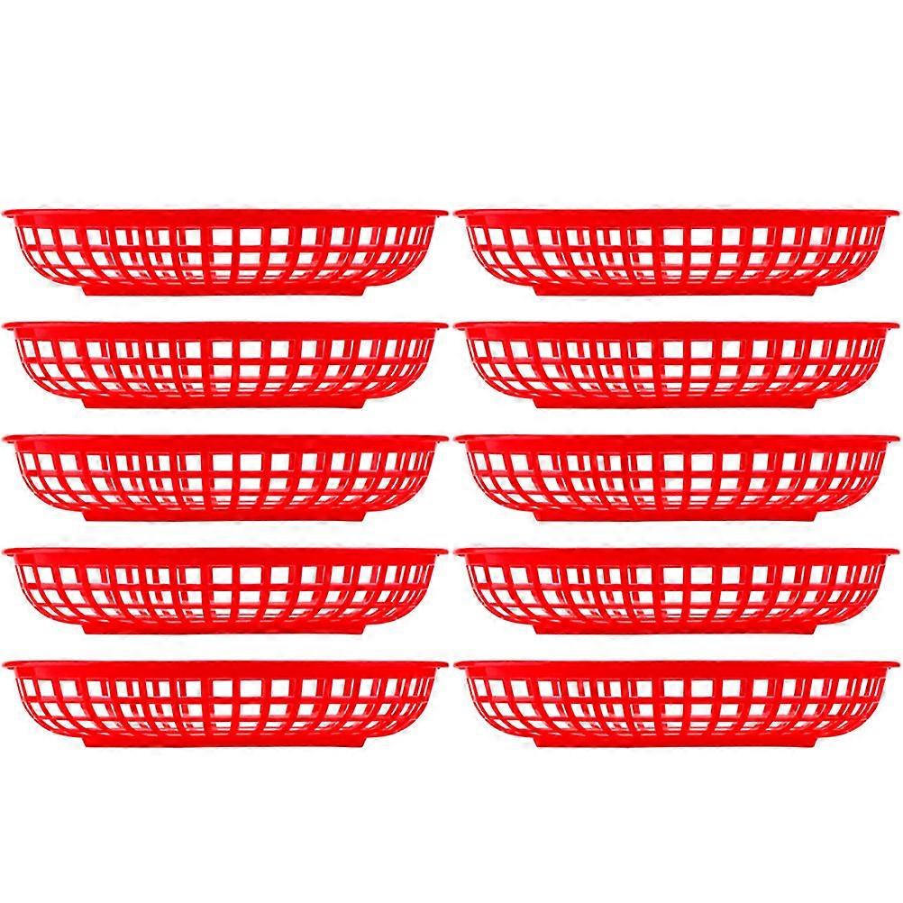 Bread Serving Basket Snack Bin Perforated Design For Bar Use Red Polypropylene 10Pcs