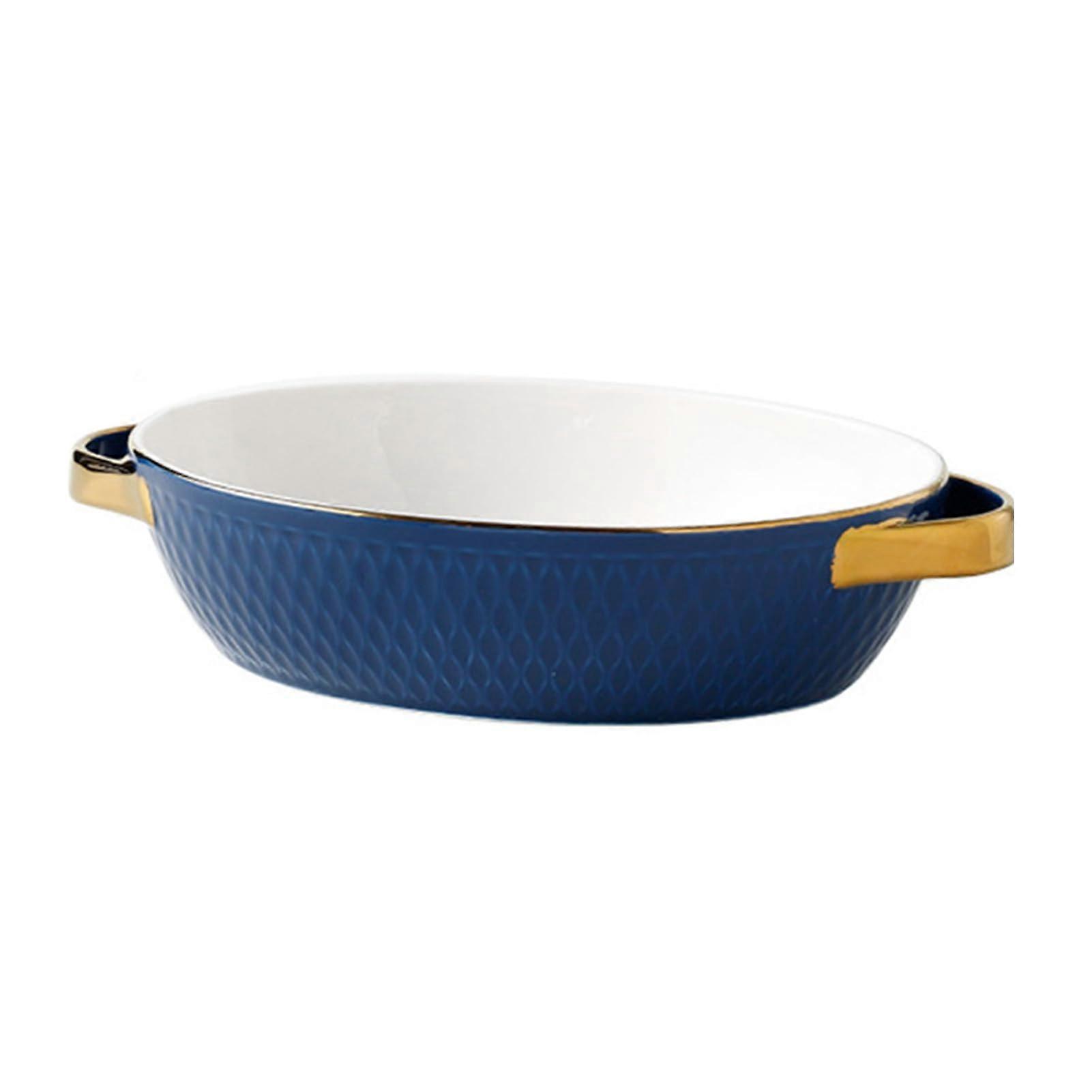 Large Deep Blue Oval Ceramic Lasagna Pan with Handles, Oven Safe Baking Dish, Large Capacity