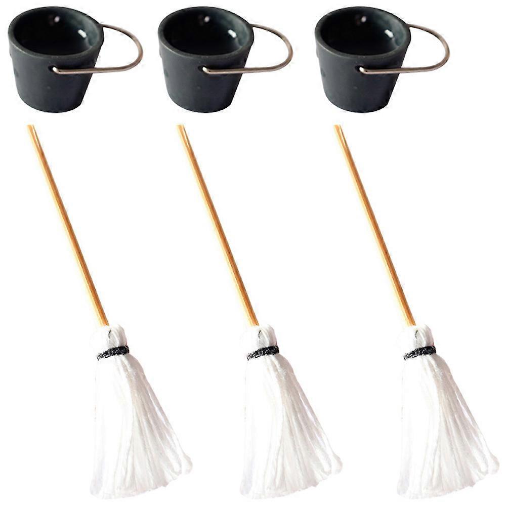 Mini House Decoration Miniature Mop Set for Cleaning Tool 3Sets Included