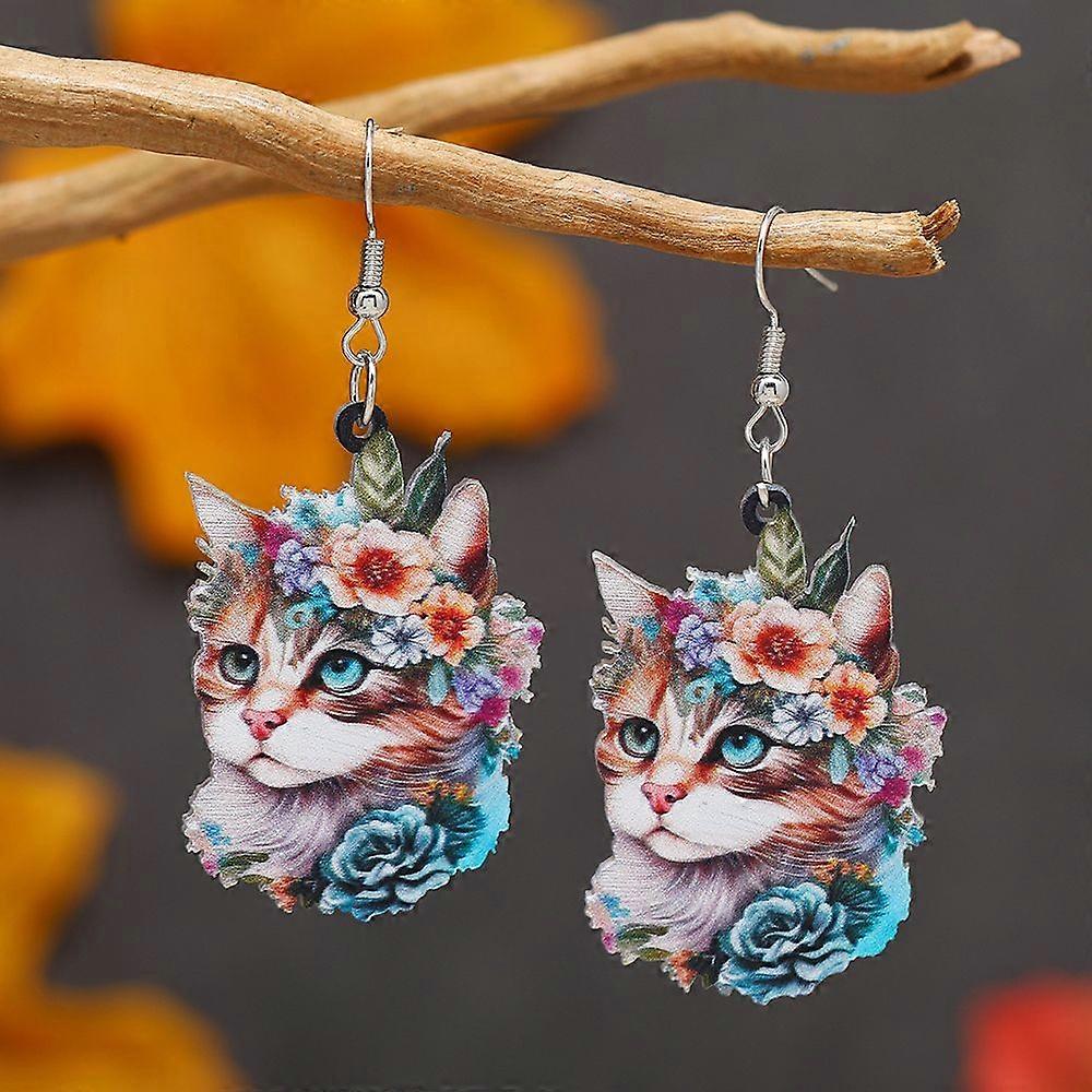 Colorful Acrylic Dangle Earrings Platinum Cat Shape