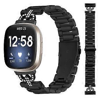 Colored Watch Strap for Fitbit Versa 4/Sense 2 Metal Band D-Shape Rhinestones Decor 3-Bead