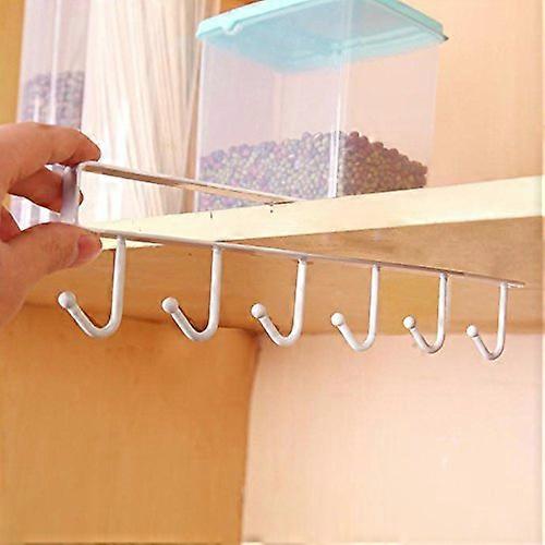 Kitchen Utensil Rack Wall Mounted Rail with 6 Hooks SpaceSaving Storage for Mugs Cookware