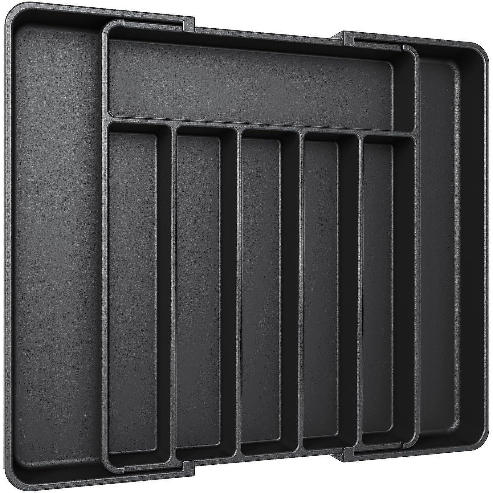 Kitchen Drawer Organizer with Expandable Width, Large Capacity Silverware and Utensil Tray, Black