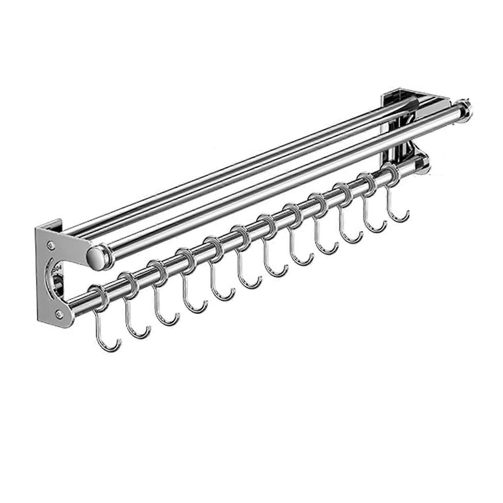 40CM Wall Mounted Kitchen Utensil Rack with 8 Hooks, SpaceSaving Metal Storage Shelf