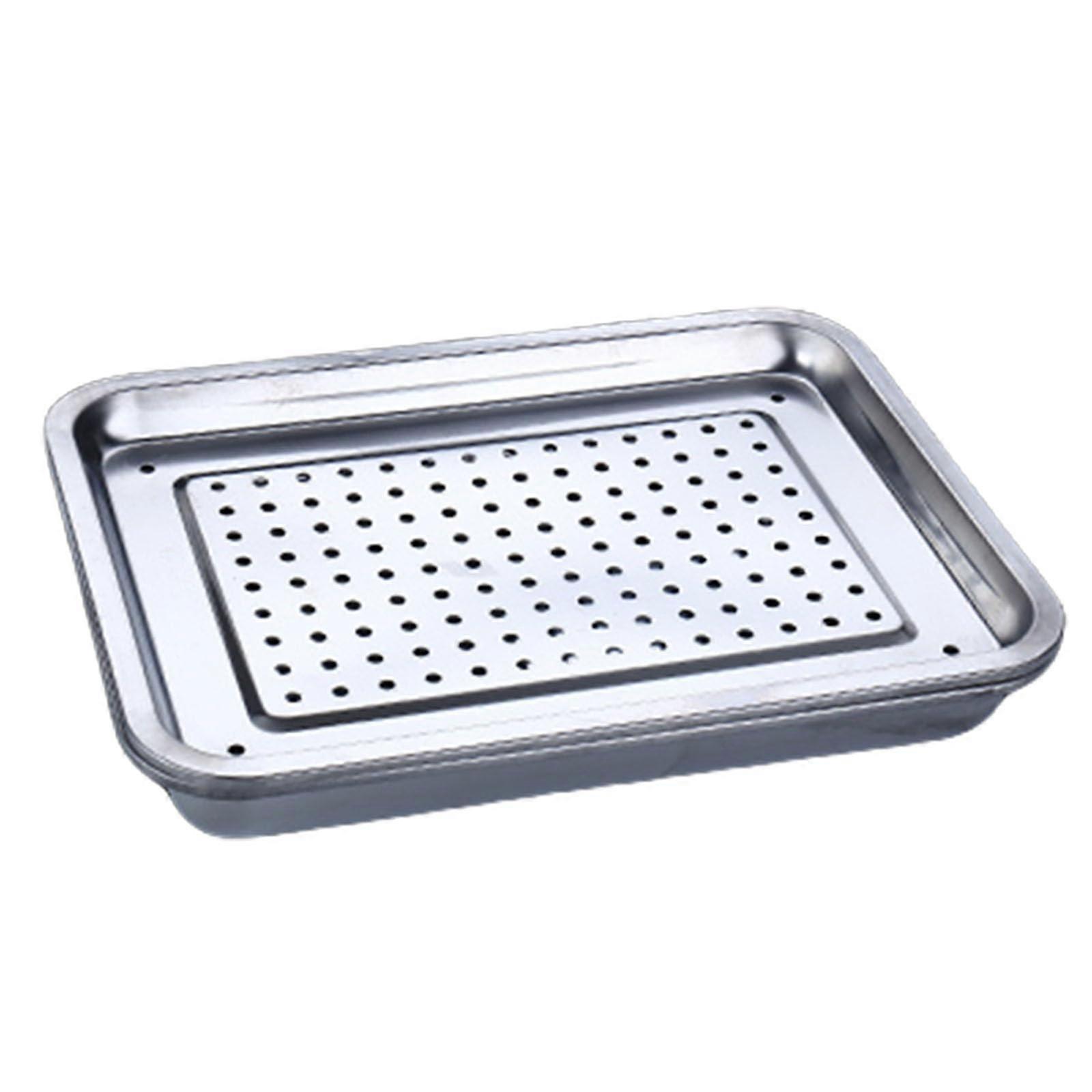 Stainless Steel Serving Tray 32x22cm Durable Rectangular Metal Tea and Fruit Organizer