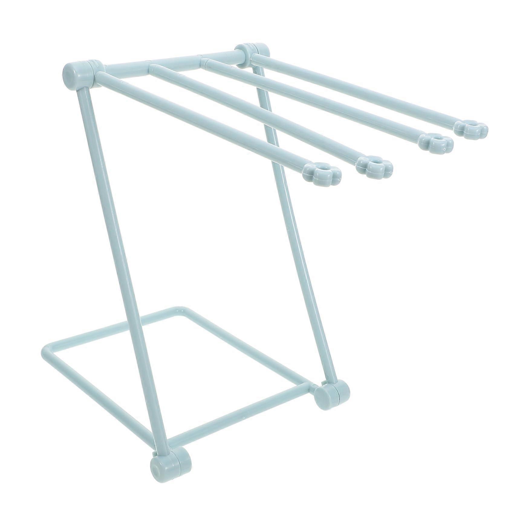 Foldable Towel Drying Rack with Multiple Rods for Kitchen and Bathroom Space Saving Light Blue