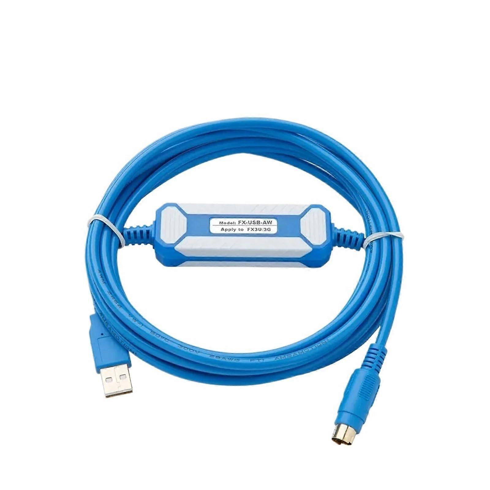 USB PLC Programming Cable for Mitsubishi FX3U FX3G, Blue Plated, 300mm PlugandPlay