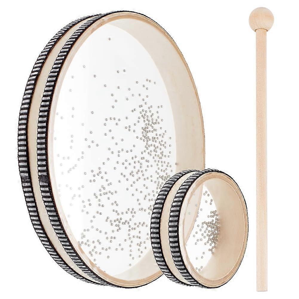 2 Pcs Double Sided Ocean Drum with Beads, Wooden Frame Wave Drum Percussion, 25/10.5cm