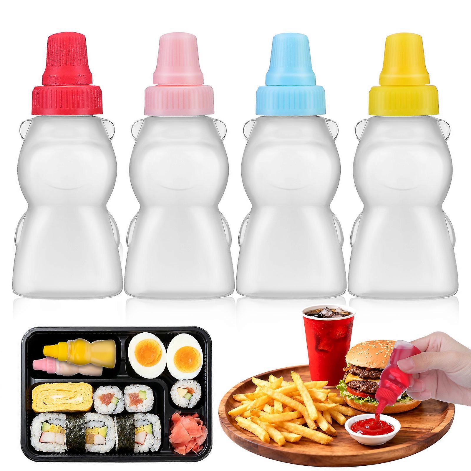 Tiny Sauce Bottles Bear Shape Refillable for Storage 4Pcs Portable Jars