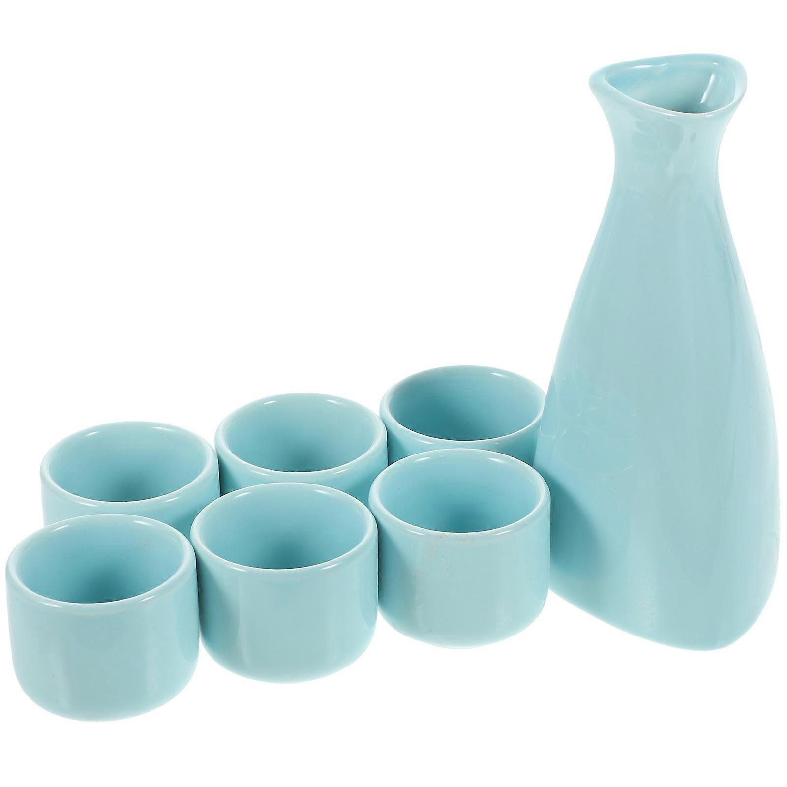 Blue Ceramic Sake Drinkware for Serving 1Set Simple Sake Pot and Cups