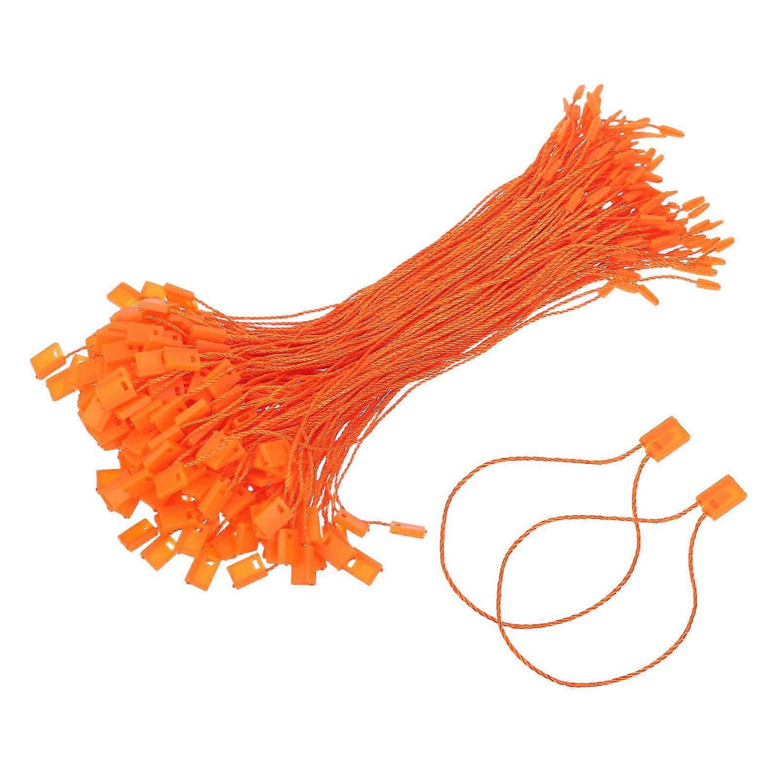 Orange Hang Tag String 170mm with Plastic Tag Fastener, 200pcs Bulk Snap Lock Loop Ties