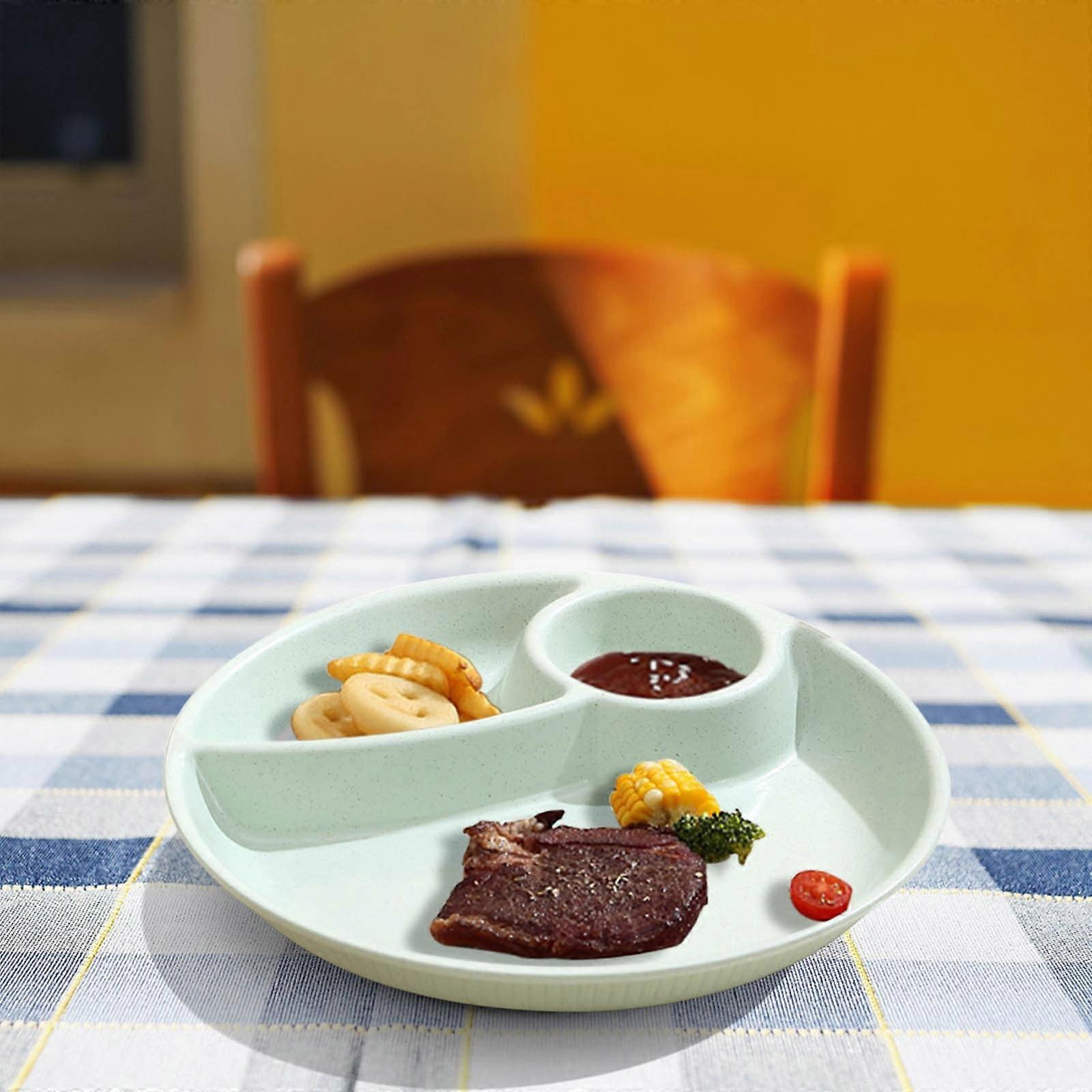 Round Divided Dinner Plates Plastic Lightweight Buffet Plates Green Three-Cell Grid Stackable Plates