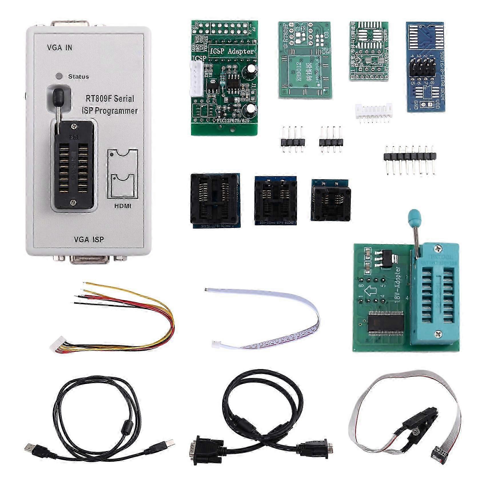 RT809F ISP USB Programmer Set BIOS Burner LCD Usb Chip Eeprom Programmer Car Repair Tools with 11 Adapters