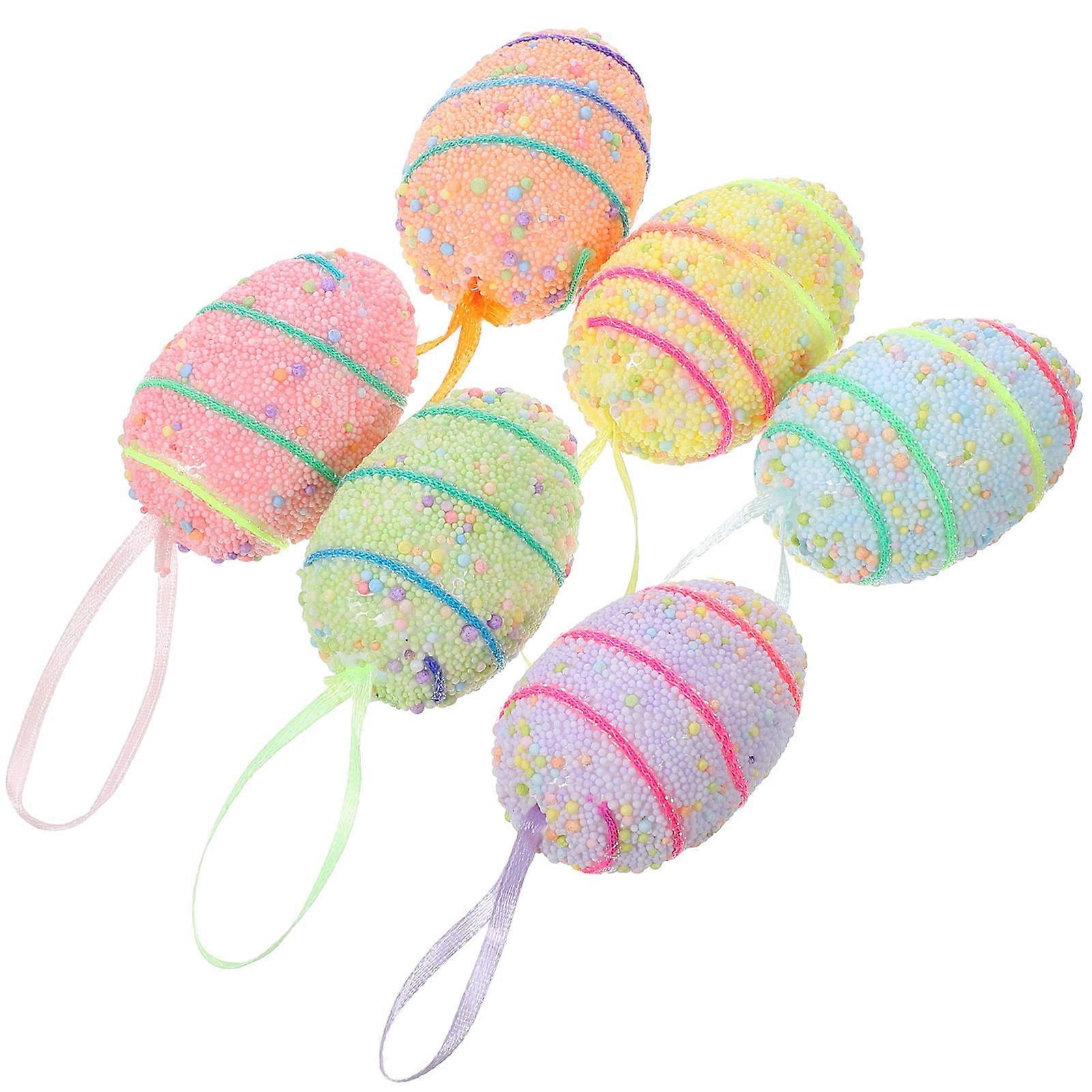 6Pcs Easter Egg Decorations Easter Hanging Foam Eggs Ornament for Easter DIY Crafts Spring Party