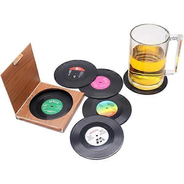 6 pcs black CD disc coasters