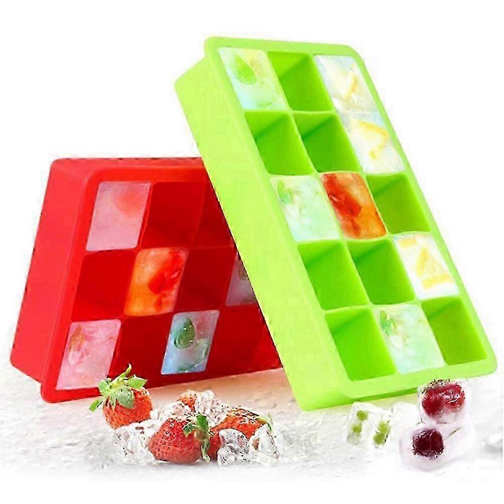 Green Silicone Ice Cube Mold, 15 Cavities, for Kitchen Use