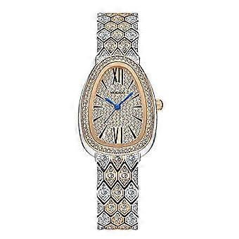 MOKAGO Elegant Diamond Watch - Oval Dial with Gold Accents, Stainless Steel Band, and Roman Numerals for Women