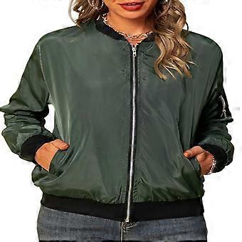 Women'S Jacket Casual Coat Zip Up Outerwear Windbreaker with Pockets Dark Green XL