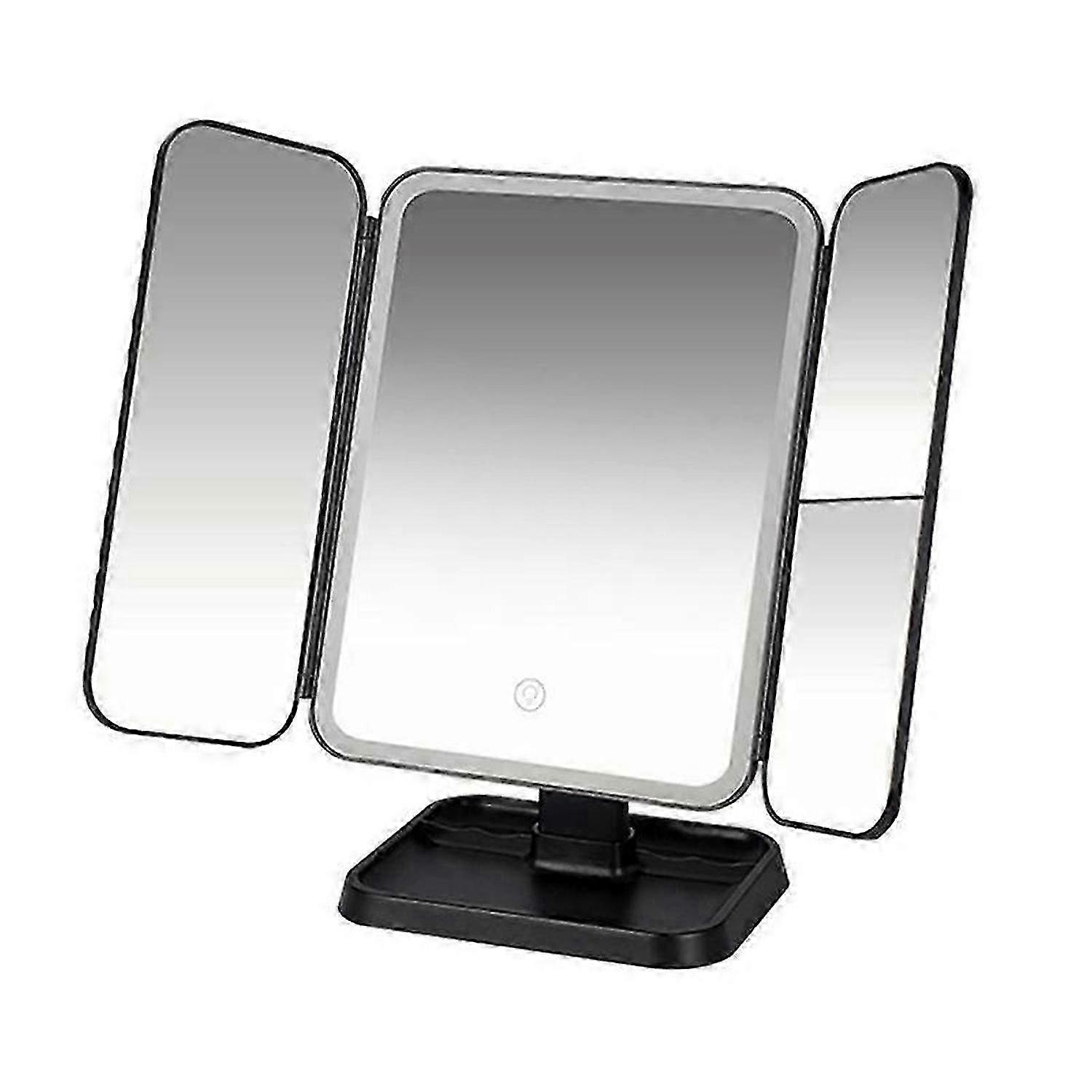 Tri-Fold Makeup Mirror LED Light Dormitory Makeup Mirror Black