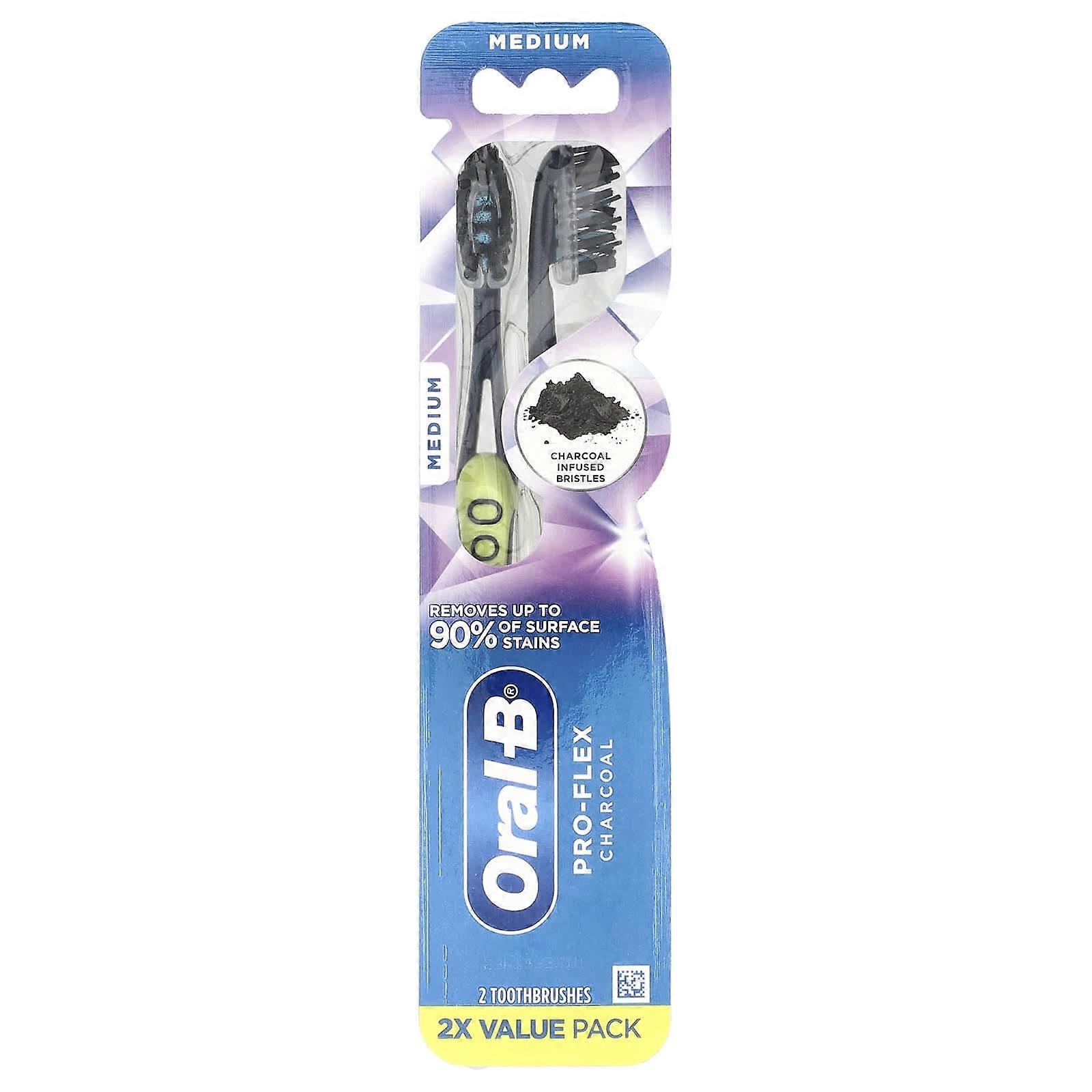 Oral-B, Pro-Flex Charcoal Toothbrush, Medium, 2 Pack, 2-Pack