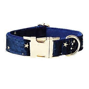 Deep Blue Velvet Dog Collar And Leash Set For Christmas Gold Glitter Stars Custom Id Pet Collar With Bow Tie Festival Puppy Gift