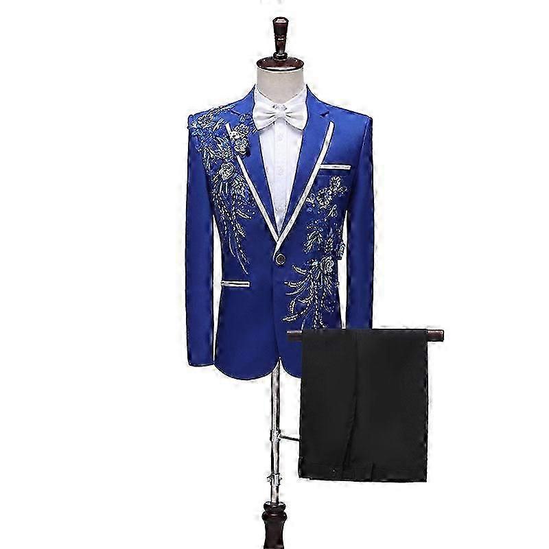 Men's Sequin Suits 2 Piece Set One Button Blazer Outfits