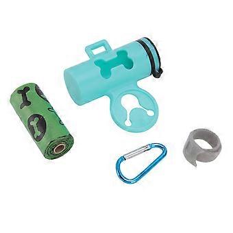 Dog Poop Bag Dispenser Degradable Hands Free Portable Pet Waste Bag Holder with Hook and Metal Key Chain Light Blue Garbage Box and 1 Roll of Garbage 