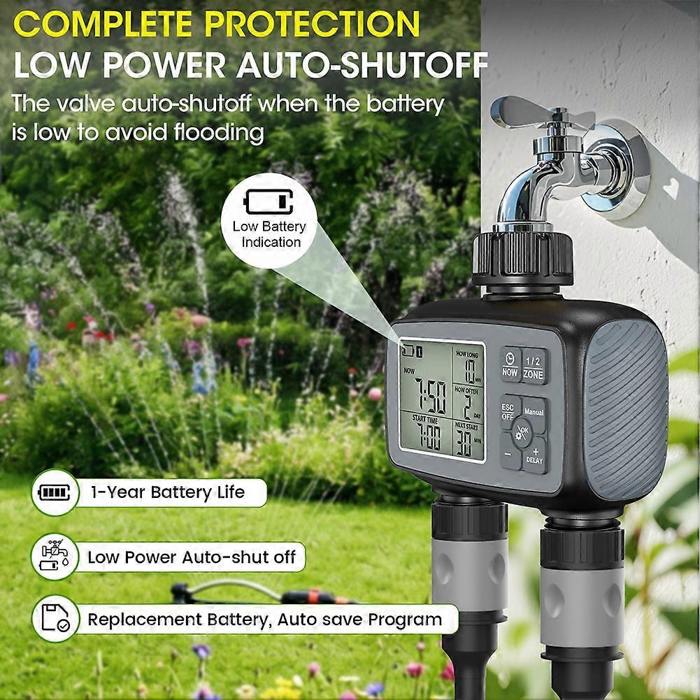 Sprinkler Timer 2 Zone Programmable Water Timer for Garden Hose Automatic Irrigation System for Yard Lawn