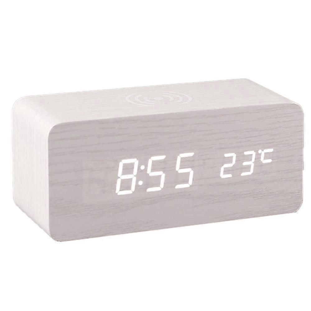 Wireless Charging Wooden Electronic Alarm Clock