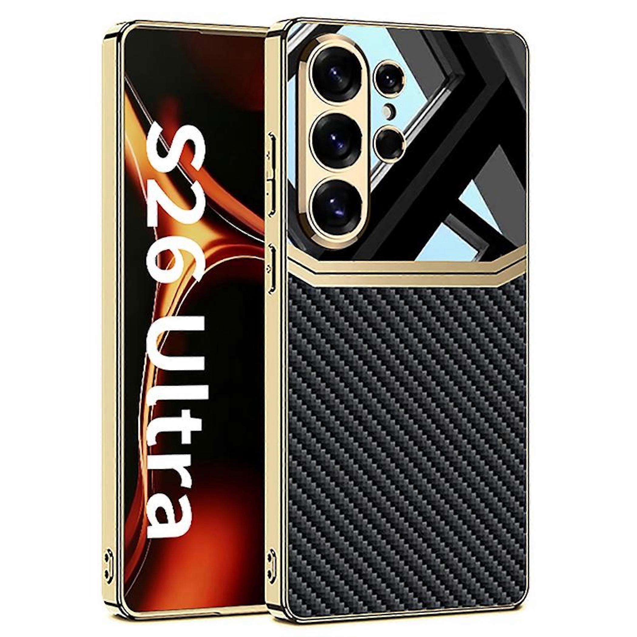 Carbon fiber phone case for Samsung Galaxy S26 Ultra 5G, faux leather hybrid protection TPU