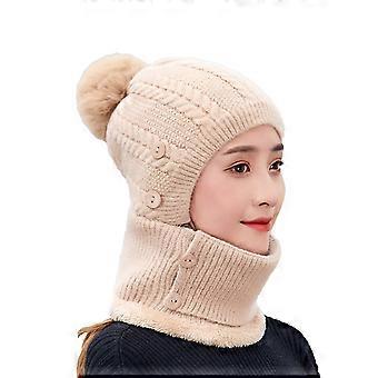 Boules En Peluche Polaire Doublure Tricoté Écharpe Chapeau Boutons Une Pièce Chaud D’hiver Écharpe Visage Couverture Chapeau Accessoires De Mode