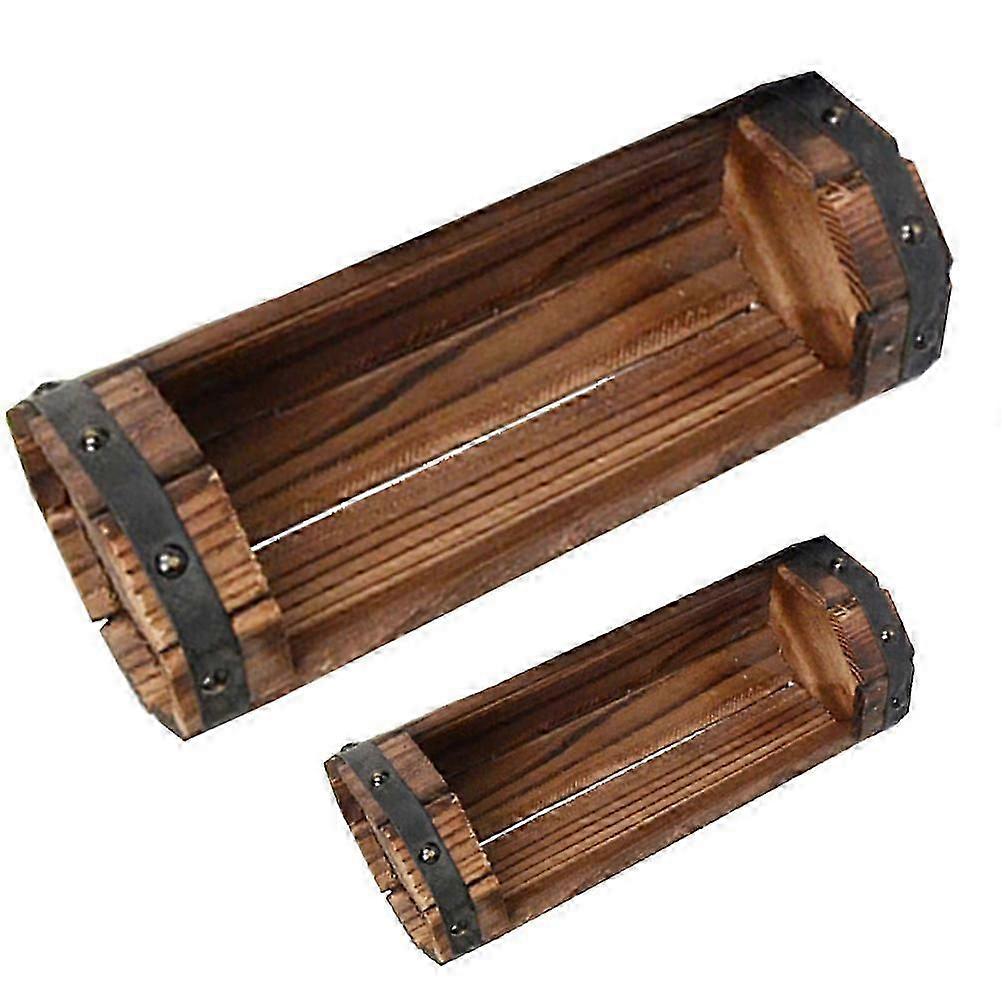Durable Solid Wood Half Barrel Planter for Storage Use 2Pcs Set Brown