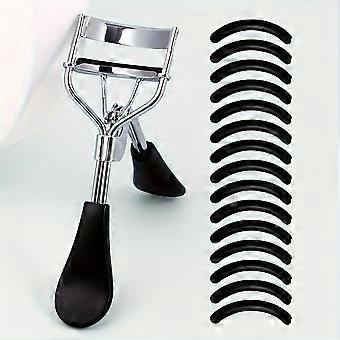 16 Pcs Portable Eyelash Curler and Pads Set, Stainless Steel Curved Handle Lash Lifting Tool for Women, Safe and Gentle