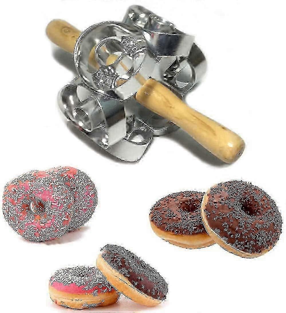 Baking Kitchen Tools Rotating Donut Cutter Maker Mold Metal Rolling Pin