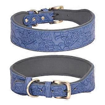 Leather Dog Collars for Walking Soft Padding Embossed Collars for Medium Large Breeds Pet Training Collar Accessories M Blue