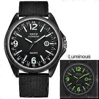 Militær Herre Quartz Ur Sort Dial Dato Luksus Sport Armbåndsur