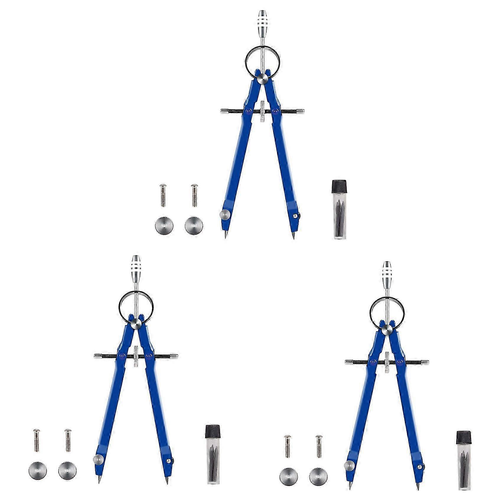 3X Professional Compass, Compass Geometry Set with Lock, Math and Precision Compass, Metal and Durable Tool (Blue)