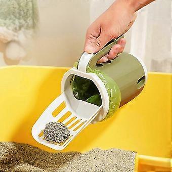 3-in-1 Cat Litter Scoop Set with Holder & Waste Container Portable Kitty Disposal System Green