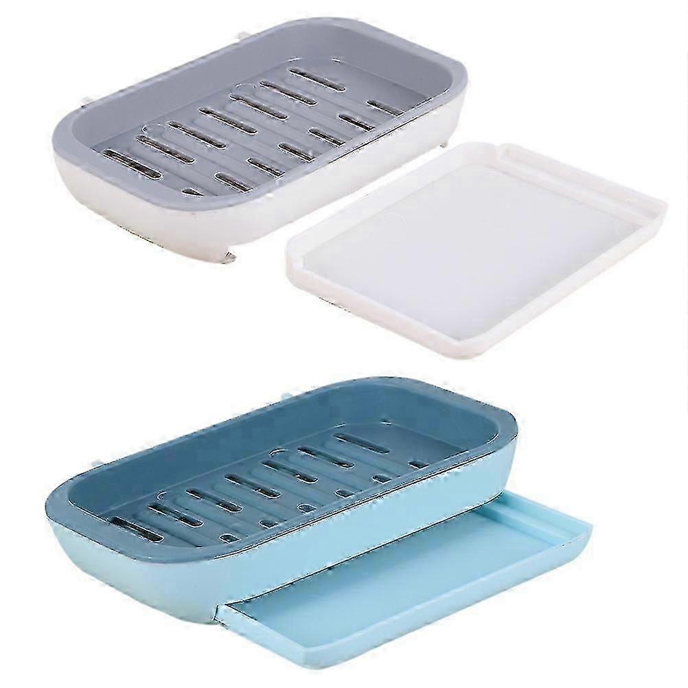 Wall-Mounted Soap Boxes with Three-Layer Design for Bathroom Use 2Pcs