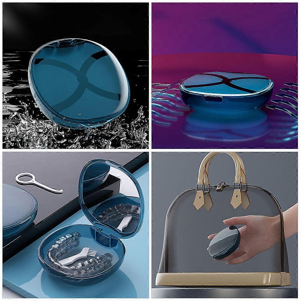 Denture Case Denture Storage Box for Storage Use with Mirror Blue Plastic