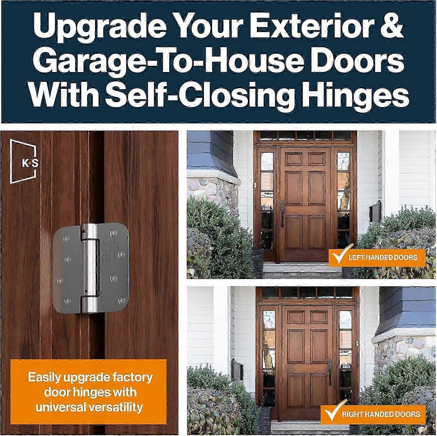 Mortise Spring Hinge | Automatic Self Closing Door Hinges with Complete Installation Hardware | 4" X 4" with 5/8" Radius Corner