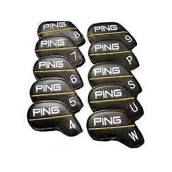 10 stuks magnetische golfclubhoesjes, PING Classic YellowLine, geschikt voor ijzers 49, PW, U en S, zwarte clubhoofdbeschermers