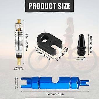 10-piece tool kit for removing bicycle valve cores. Compatible with Presta valves. Includes extension wrench.