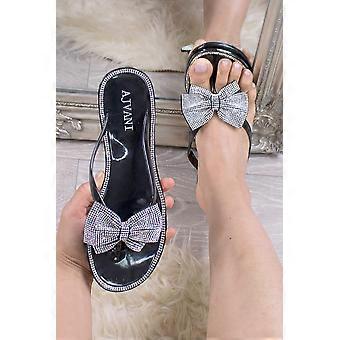 Toe Post Diamante Bow Sparkly Sandals