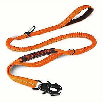 Starkt, elastiskt, justerbart, reflekterande hundkoppel för promenader, antidrag med säkerhetsbältesspänne, orange