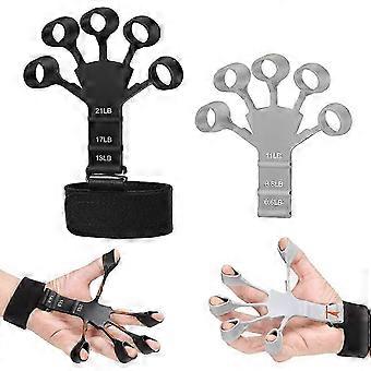 R9 black&Grey Finger Strengthener-2PCS Hand Grip Strengthener,Grip Strength Trainer,6 Resistant Level Finger Exerciser & Hand Strengthener,Finger Flex