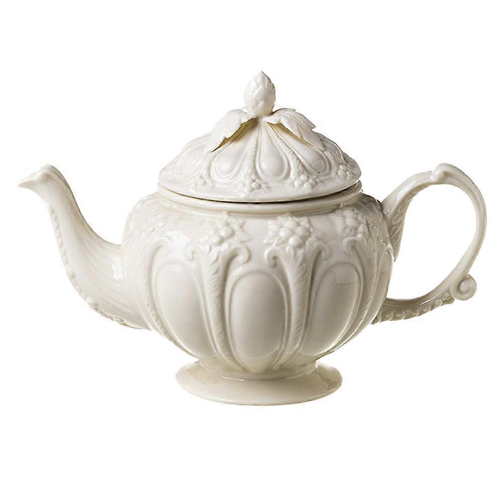 Beige Ceramic Coffee Pot for Coffee with Retro Embossed Pattern 2Pcs