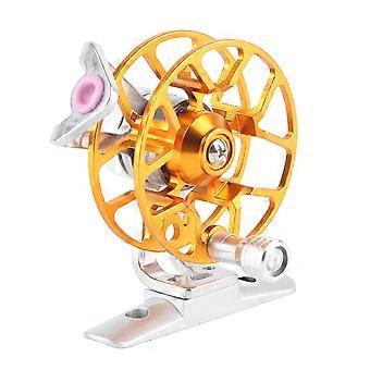 Ruota portatile da pesca sul ghiaccio in lega di alluminio per destrimani mulinello da pesca a mosca a risparmio di manodopera (oro)
